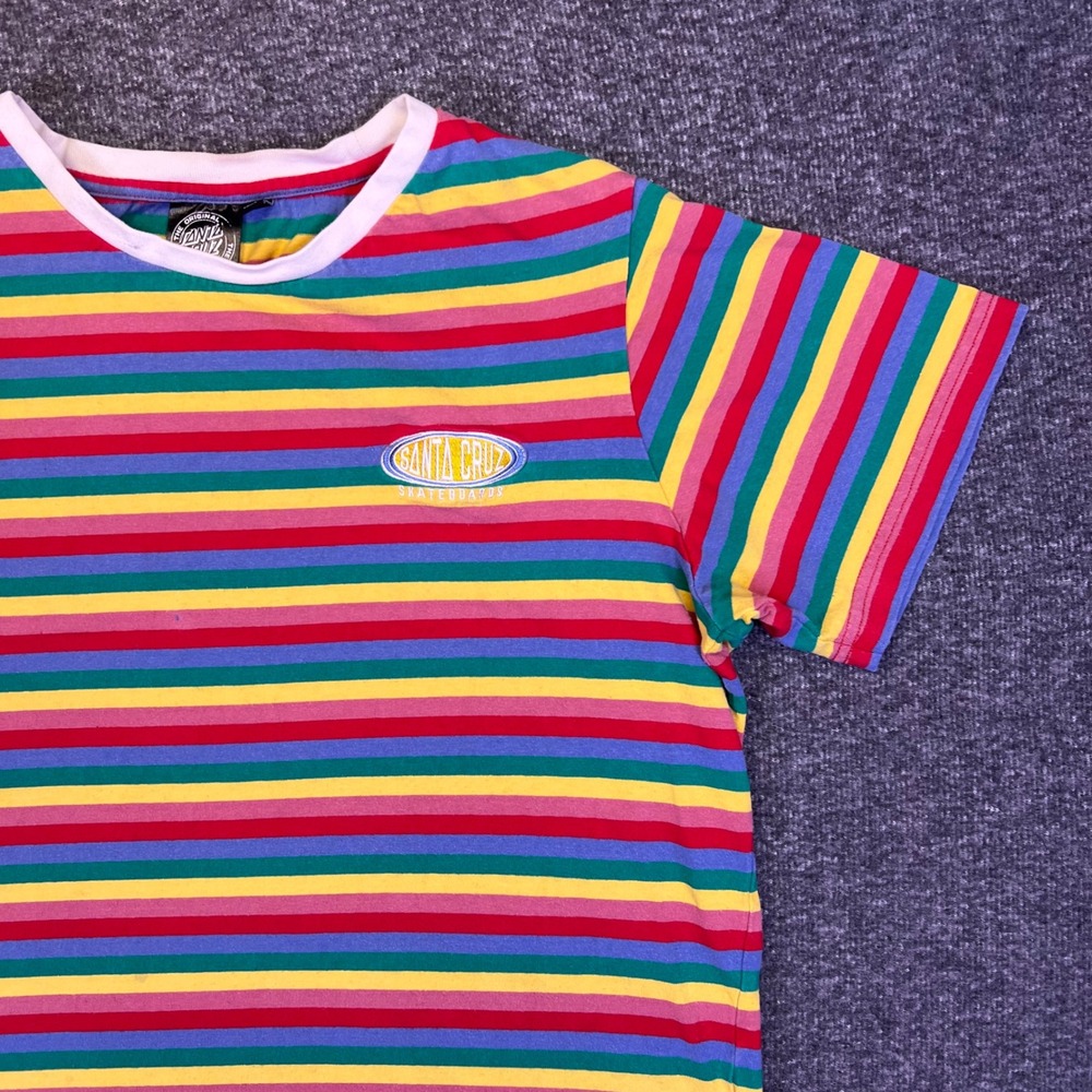 Santa Cruz Striped Shirt Mens Medium Multi-Color Skate Casual Rainbow Logo - Picture 11 of 16